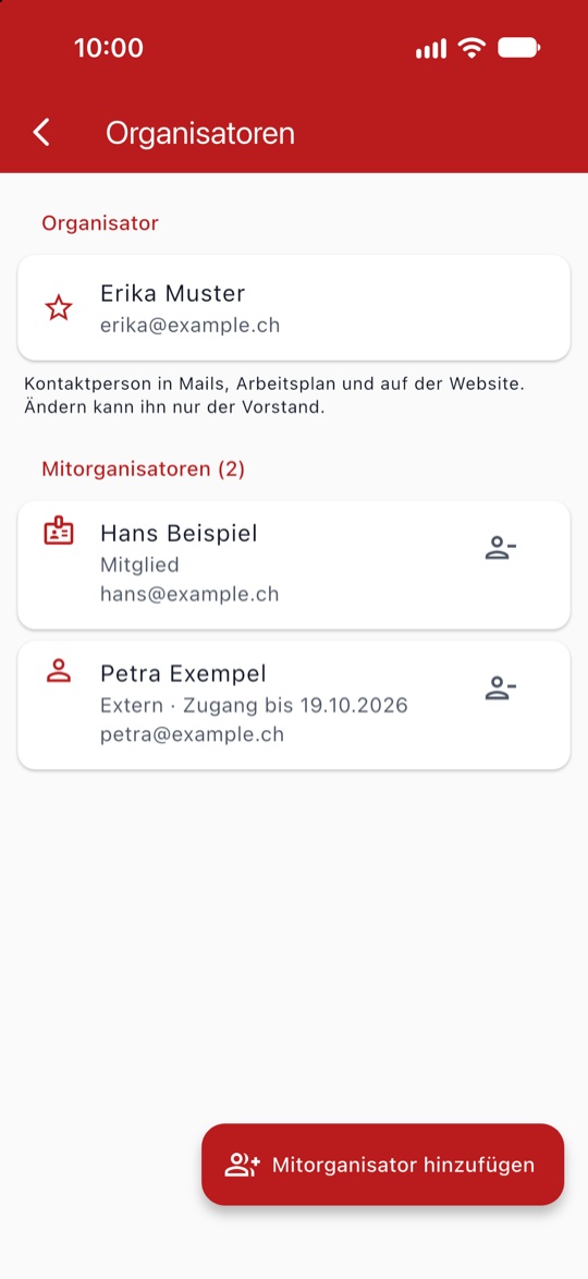 Organisatoren mit einem Mitglied und einer Externen
