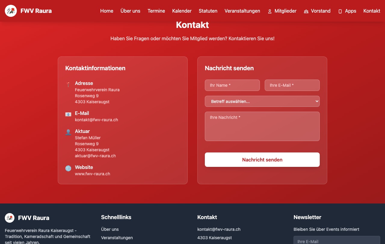 Kontaktbereich mit Adresse und Formular