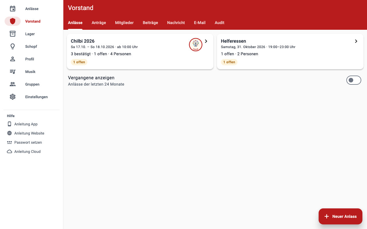 Das Programm mit der Reiterleiste links